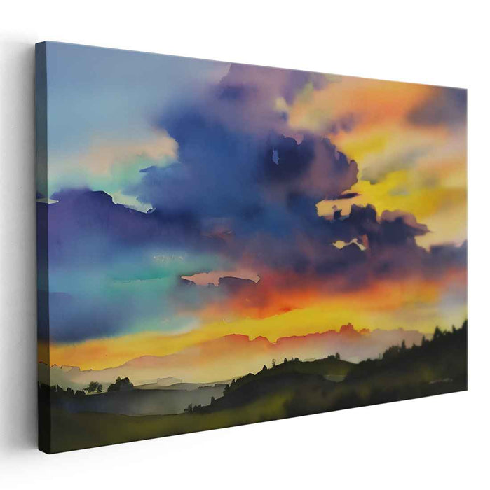 Watercolor Cityscape: Vivid Watercolor Skyline Canvas Art