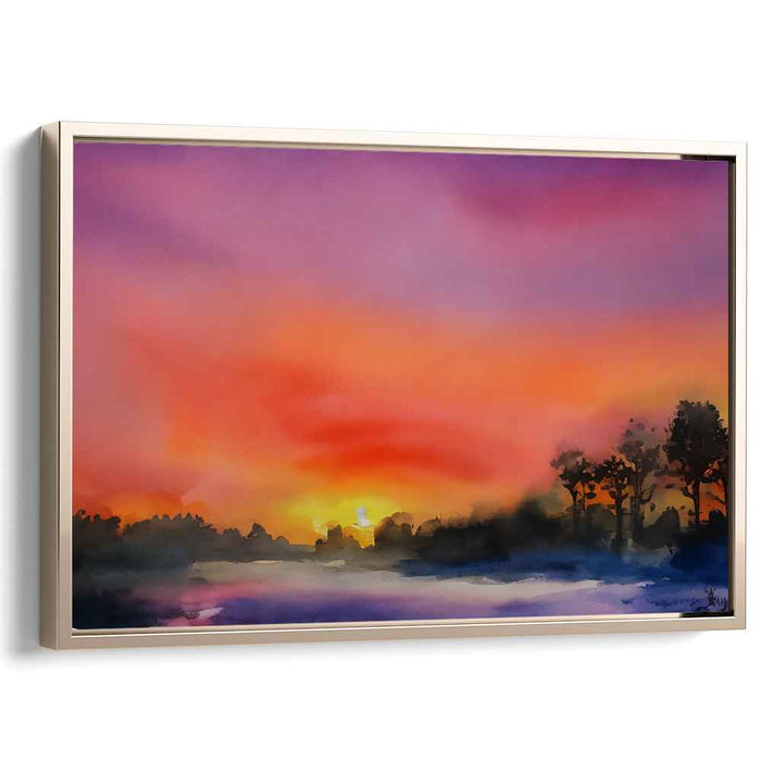 Chromatic Horizon Reflection: Watercolor Landscape Canvas Art Print