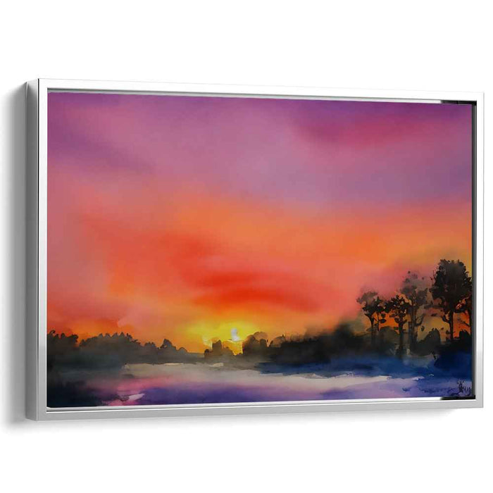Chromatic Horizon Reflection: Watercolor Landscape Canvas Art Print