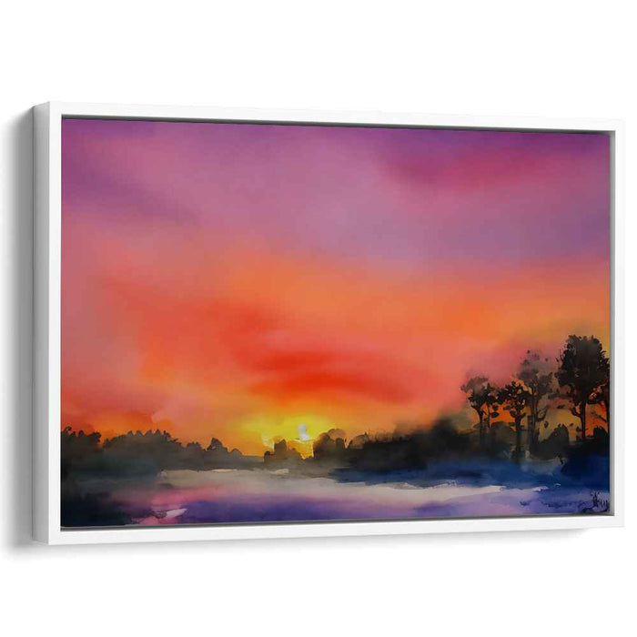 Chromatic Horizon Reflection: Watercolor Landscape Canvas Art Print