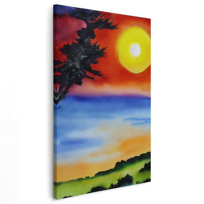 Sapphire Skies Painting: Watercolor Landscape Canvas Art Print