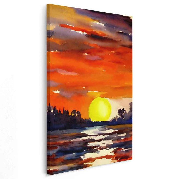 Canvas Waterscape Symphony: Watercolor Landscape Canvas Art Print