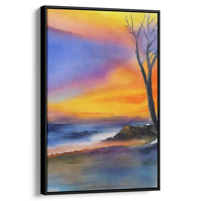 Solitary Arboreal Reflection: Watercolor Landscape with Lone Tree