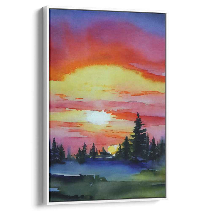 Vivid Aquarelle Horizon: Radiant Watercolor Landscape Canvas Art Print