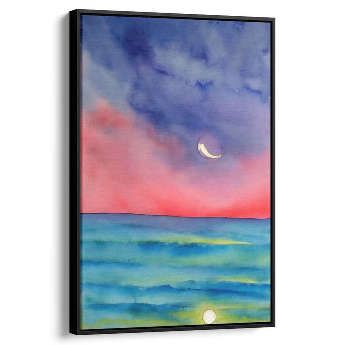 Crescent Moon Serenade: Tranquil Seascape and Twilight Sky Canvas Art