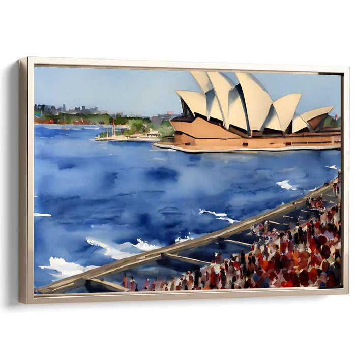 Harbor Bustle and Serene Sails: Impressionist Watercolor of Sydney Opera House