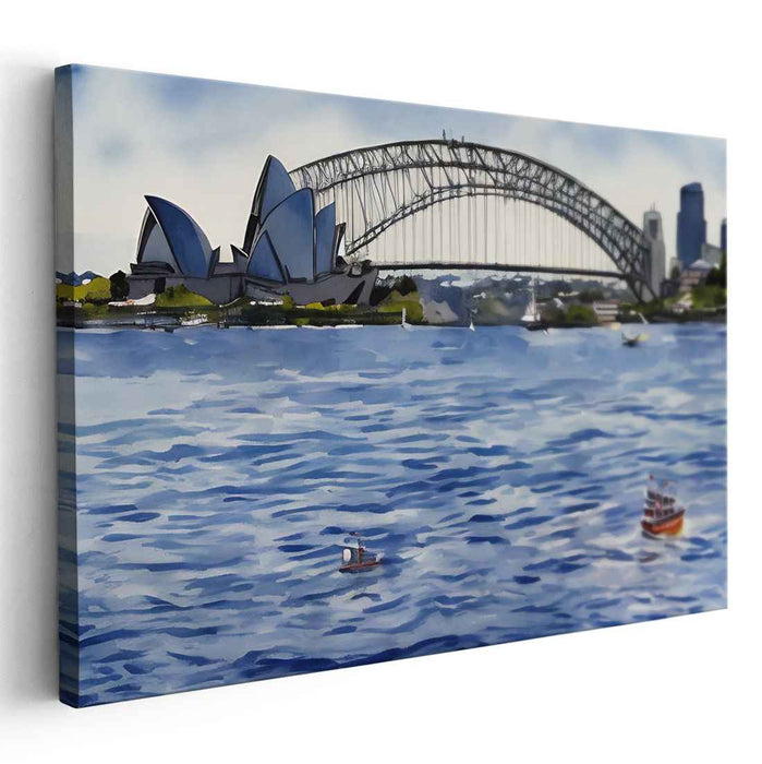 Architectural Melody: Watercolor Canvas Art of Harbour Bridge and Opera House