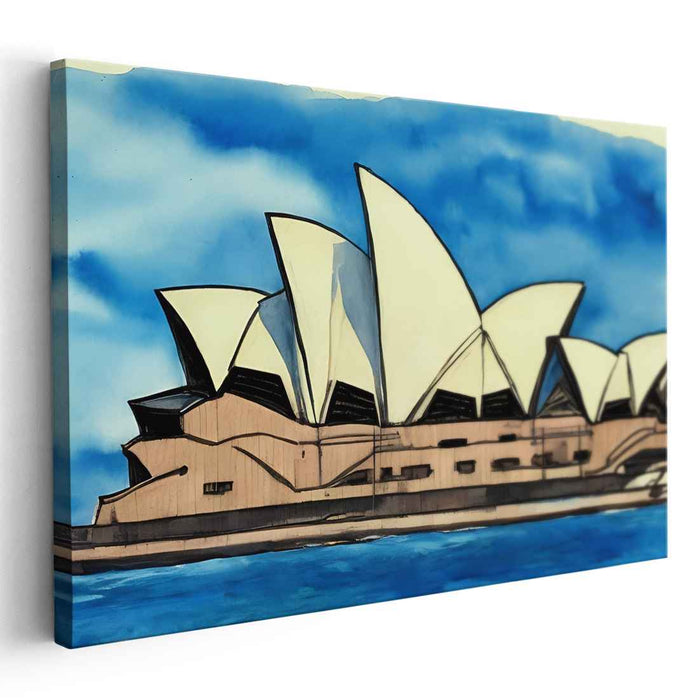 Harbor Dreaming in Crimson Glow: Sydney Opera House Against Blue Horizon