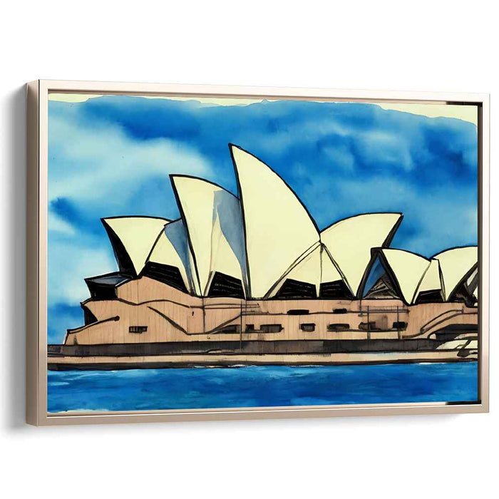 Harbor Dreaming in Crimson Glow: Sydney Opera House Against Blue Horizon