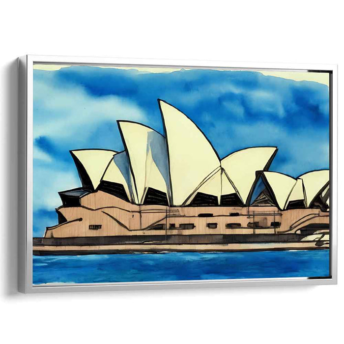 Harbor Dreaming in Crimson Glow: Sydney Opera House Against Blue Horizon