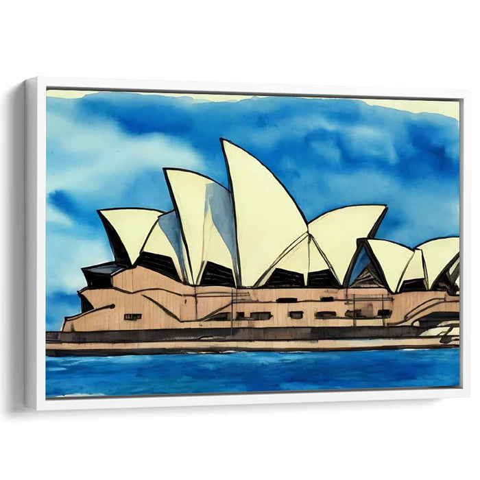 Harbor Dreaming in Crimson Glow: Sydney Opera House Against Blue Horizon
