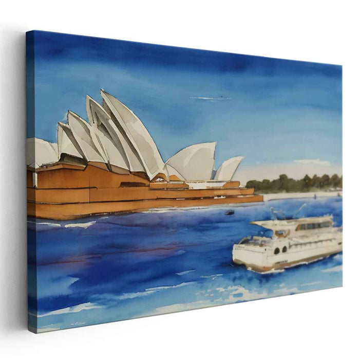 Marina Serenity: Sydney Opera House and Yacht Watercolor Print