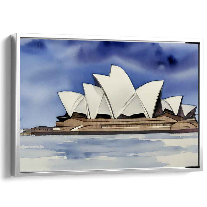 Elegant Reflections: Modernist Watercolor of Sydney Opera House
