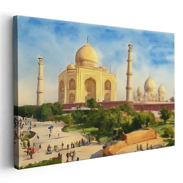 Ethereal Mughal Mirage: The Taj Mahal in Vivid Realism Canvas Art Print