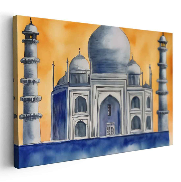 Whispers Of A Mughal Dream: Contemporary Watercolor Taj Mahal Canvas Art Print