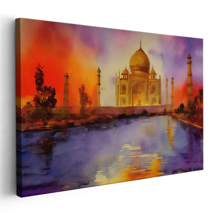 Architectural Ripples: Watercolor Impression of the Taj Mahal