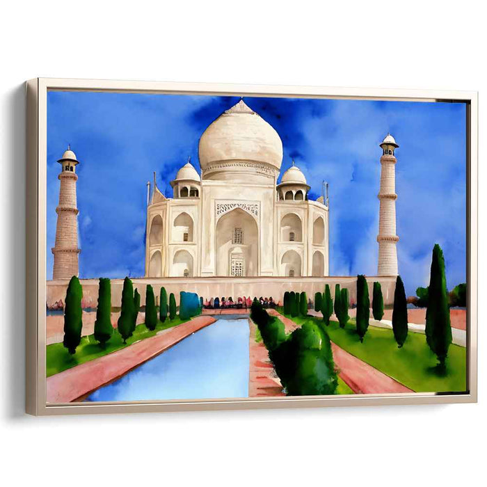 Misty Mausoleum Mirage: Watercolor Panorama of the Taj Mahal