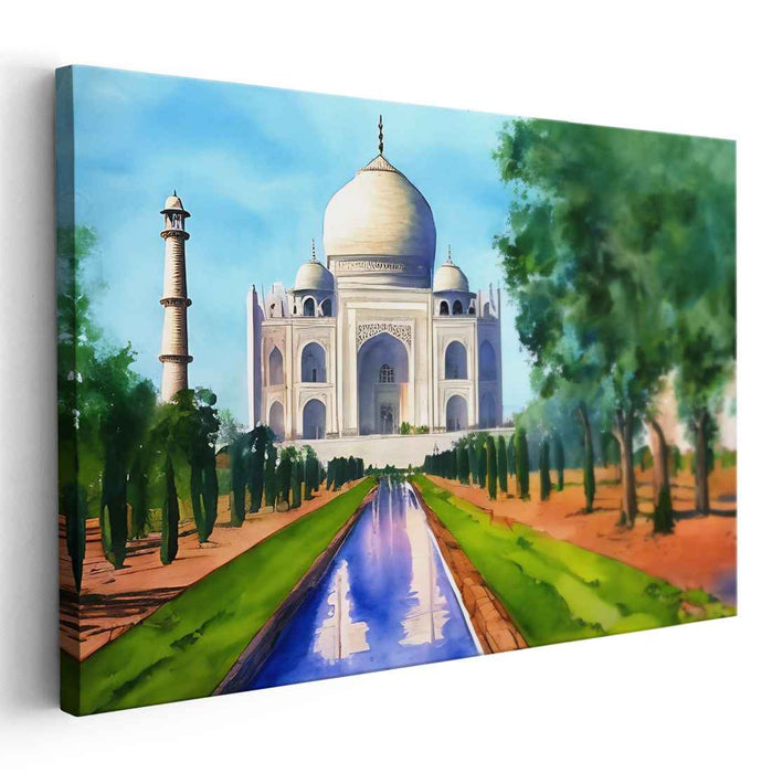 Ivory Elegance Impressions: Majestic Taj Mahal Watercolor Canvas Art Print