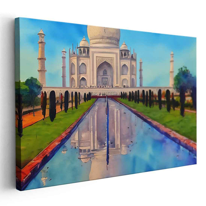 Whispers of Marble Mist: Impressionist Watercolor Print of Taj Mahal