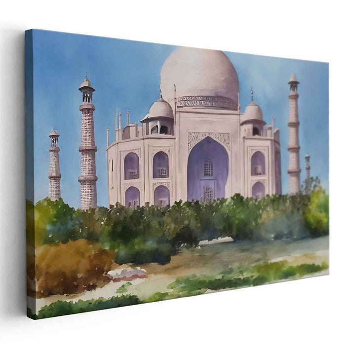 Mughal Majesty: Watercolor Taj Mahal Canvas Art Print