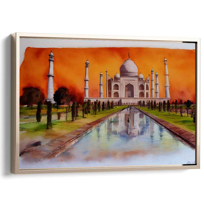 Ink Silhouette Twilight Glow: Watercolor Taj Mahal at Sunset