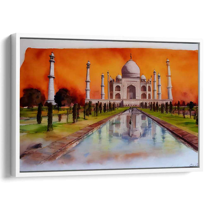 Ink Silhouette Twilight Glow: Watercolor Taj Mahal at Sunset