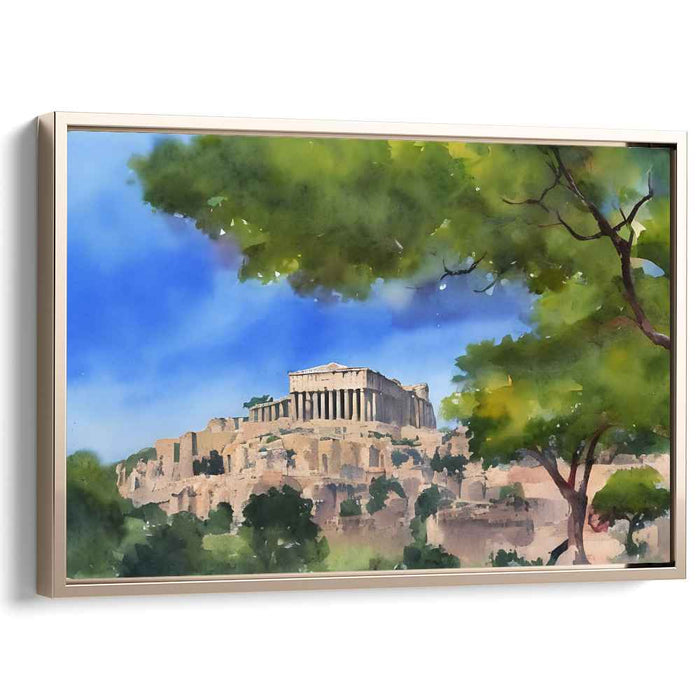 Serene Parthenon: Watercolor Landscape of the Acropolis