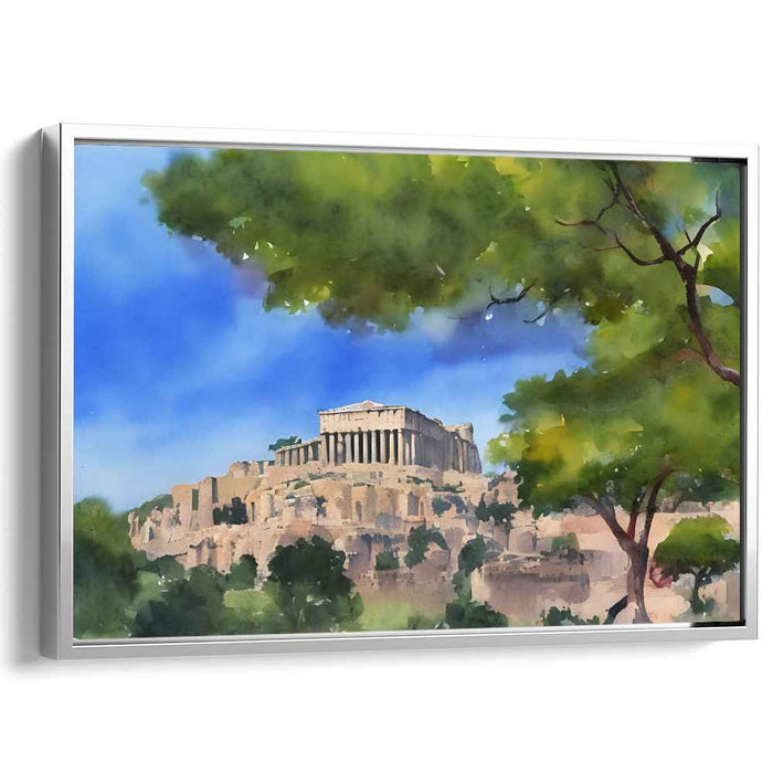 Serene Parthenon: Watercolor Landscape of the Acropolis