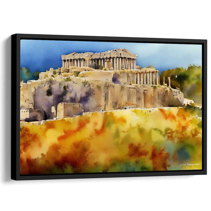 Ancient Heights Reverie: Watercolor Parthenon on the Acropolis Canvas Art Print