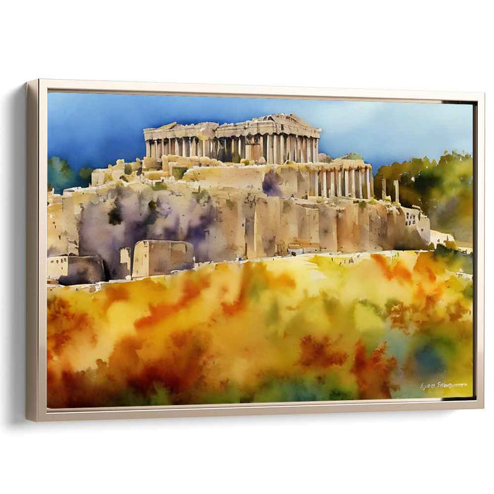 Ancient Heights Reverie: Watercolor Parthenon on the Acropolis Canvas Art Print