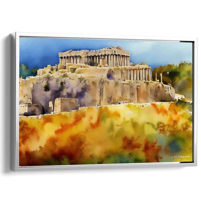 Ancient Heights Reverie: Watercolor Parthenon on the Acropolis Canvas Art Print
