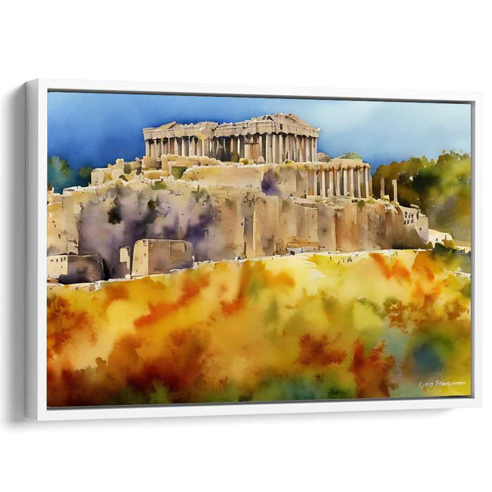 Ancient Heights Reverie: Watercolor Parthenon on the Acropolis Canvas Art Print