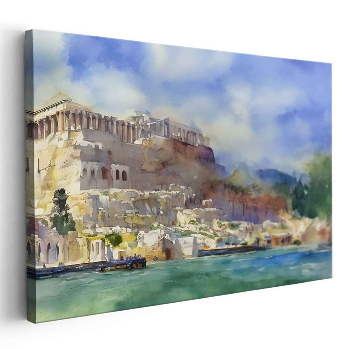 Serenity of the Acropolis: Impressionist Watercolor Landscape