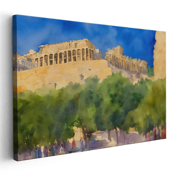 Ethereal Echoes of Athens: Impressionist Watercolor of the Acropolis