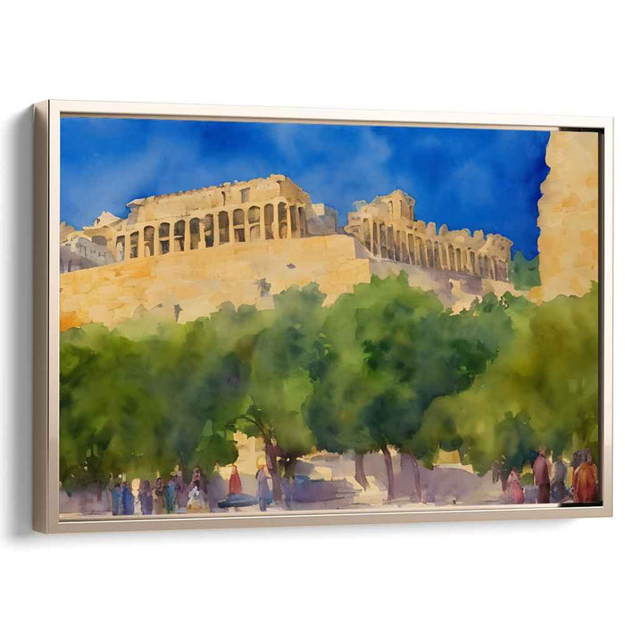 Ethereal Echoes of Athens: Impressionist Watercolor of the Acropolis