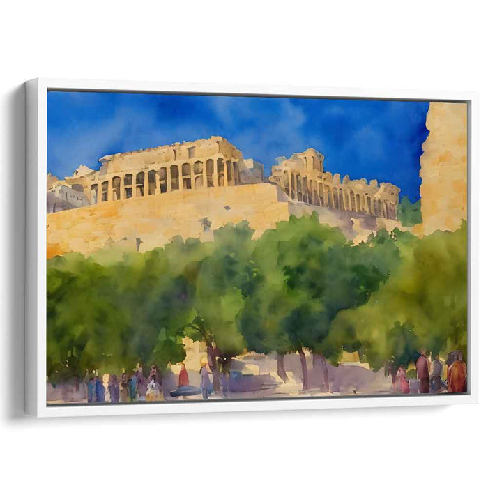 Ethereal Echoes of Athens: Impressionist Watercolor of the Acropolis