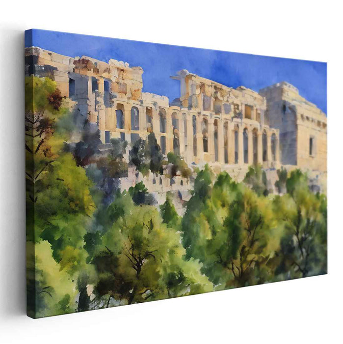 Echoes of Forgotten Civilizations: Watercolor of Ancient Ruins Amidst Nature