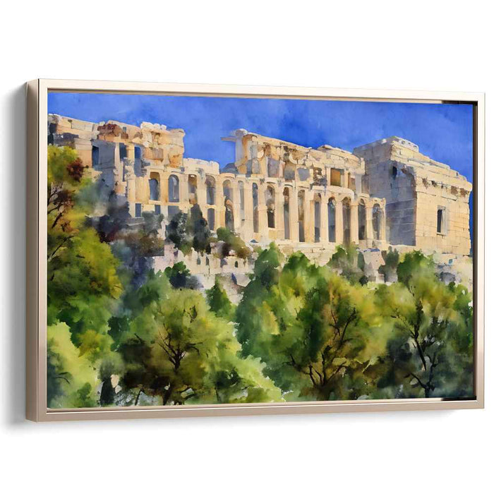 Echoes of Forgotten Civilizations: Watercolor of Ancient Ruins Amidst Nature