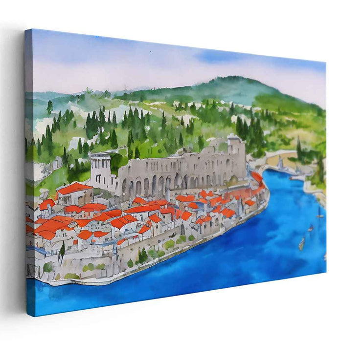 Tranquil Coastal Town: A Watercolor Homage to History