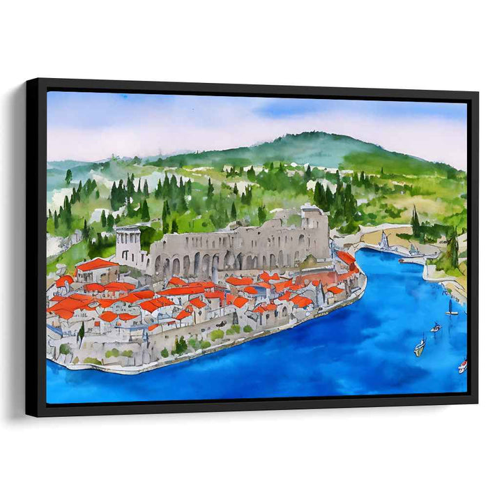 Tranquil Coastal Town: A Watercolor Homage to History