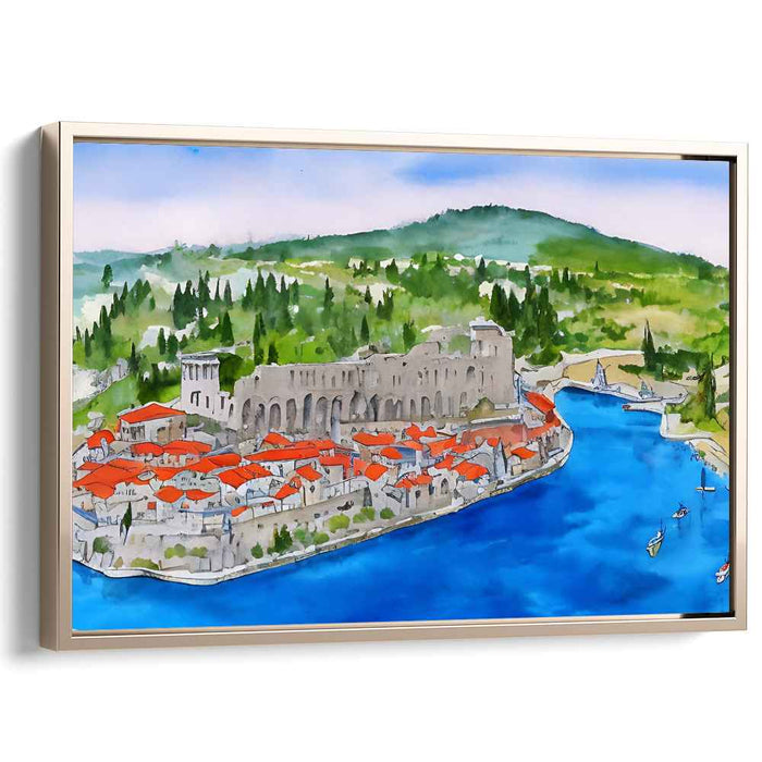 Tranquil Coastal Town: A Watercolor Homage to History