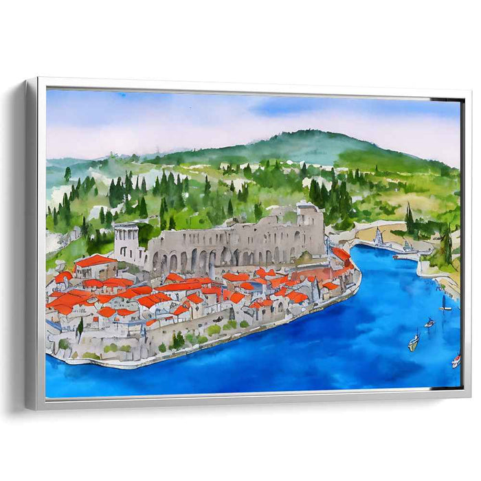 Tranquil Coastal Town: A Watercolor Homage to History