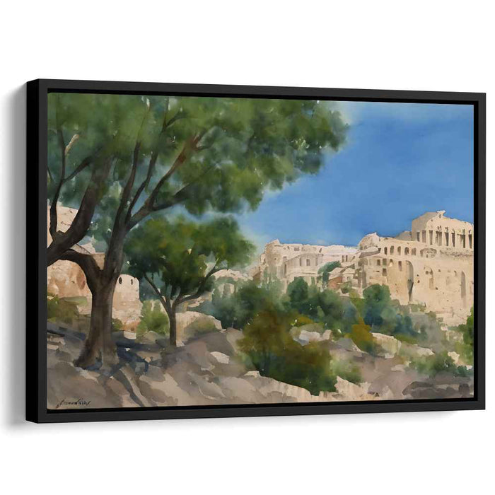 Ruins Reflections: Watercolor Landscape of Ancient Architecture