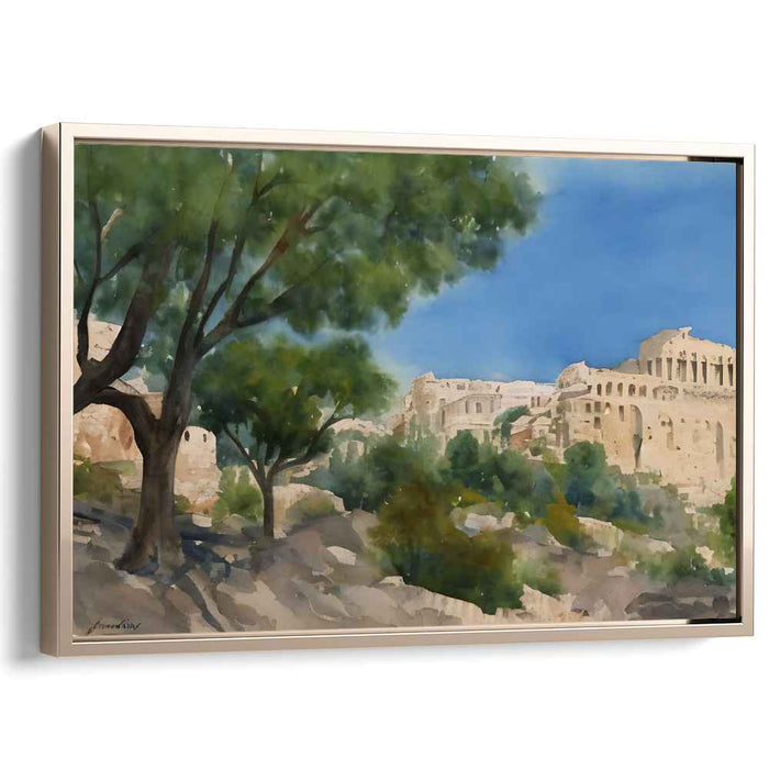 Ruins Reflections: Watercolor Landscape of Ancient Architecture