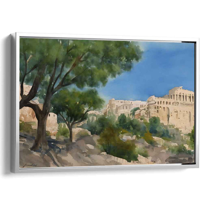 Ruins Reflections: Watercolor Landscape of Ancient Architecture