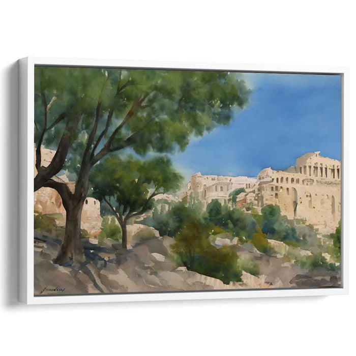 Ruins Reflections: Watercolor Landscape of Ancient Architecture