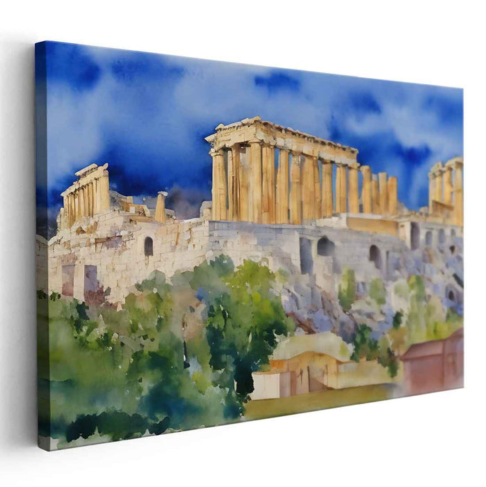 Ancient Splendor in Brushstrokes: Watercolor Rendering of the Parthenon