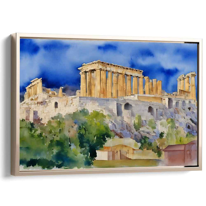 Ancient Splendor in Brushstrokes: Watercolor Rendering of the Parthenon