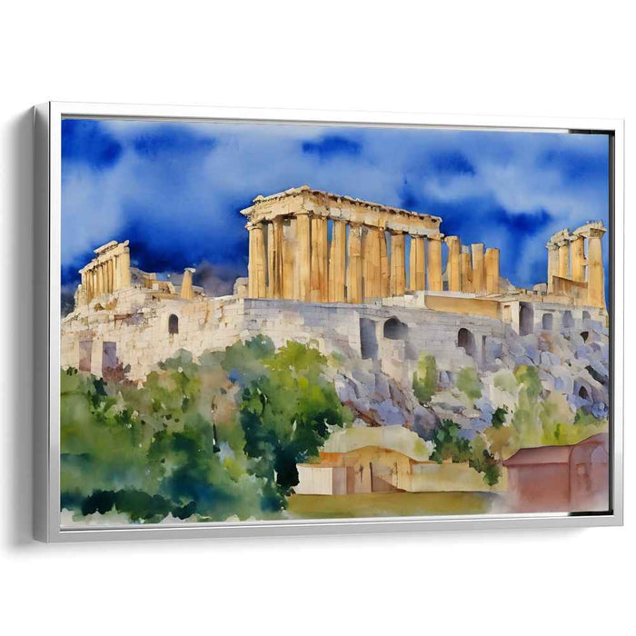 Ancient Splendor in Brushstrokes: Watercolor Rendering of the Parthenon