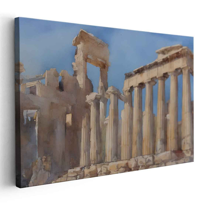 Aqueous Column Canvas: Watercolor Masterpiece of Ancient Greek Architecture
